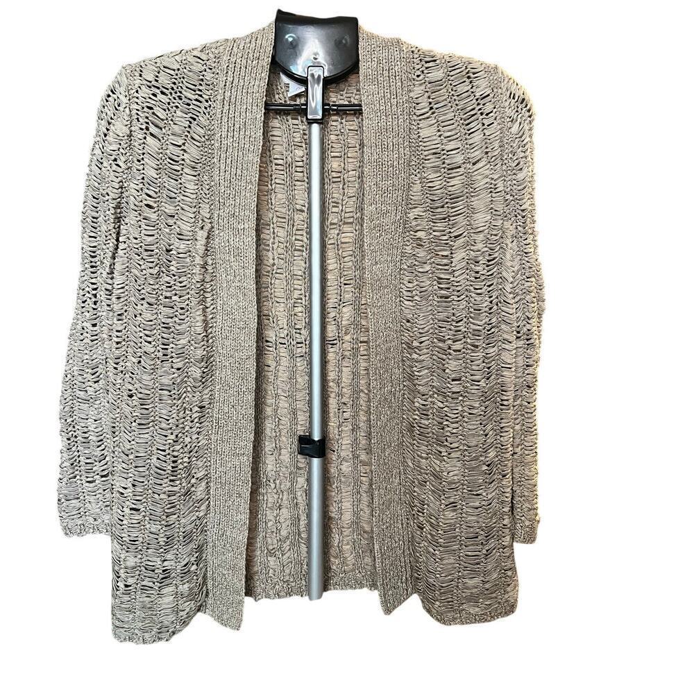 Chico's Open Knit Cardigan, Size 0 / Small, Basketweave, Beige, 3/4 Sleeve, Work